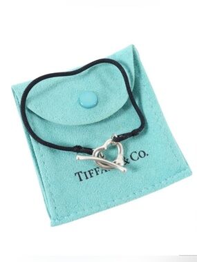 Tiffany & Co Elsa Peretti Open Heart Silk Black Cord Sterling Silver Bracelet 7”